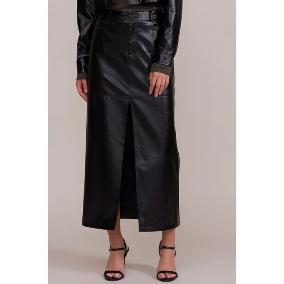 NWT Lucy Paris Black Danica Slip Faux Leather Skirt WOmen size Medium - Picture 1 of 9